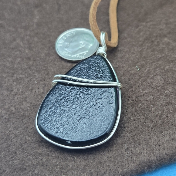 Rainbow Dichroic Glass Wire-Wrapped Pendant Necklace - Picture 4 of 6